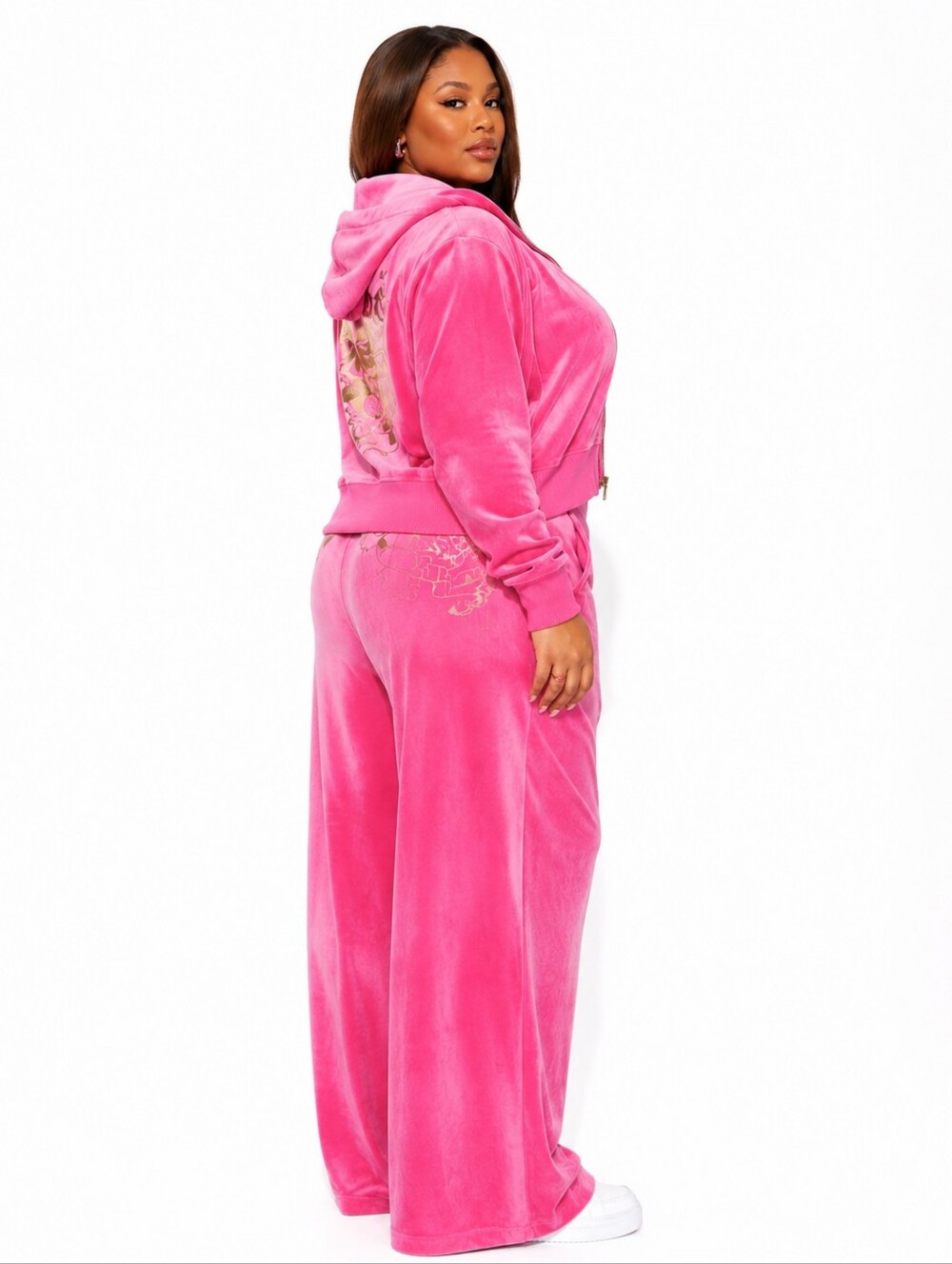 LOT ED HARDY Pink Velour Tracksuit HOODIE & JOGGERS Womens 1X - Picture 2 of 9